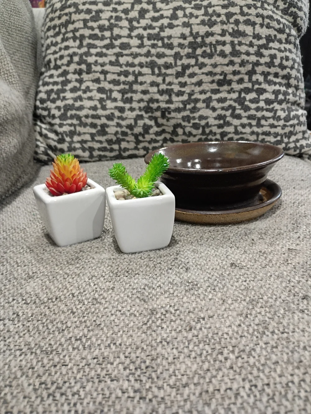 Handmade Brown Ceramic Bowl with Saucer - Brown